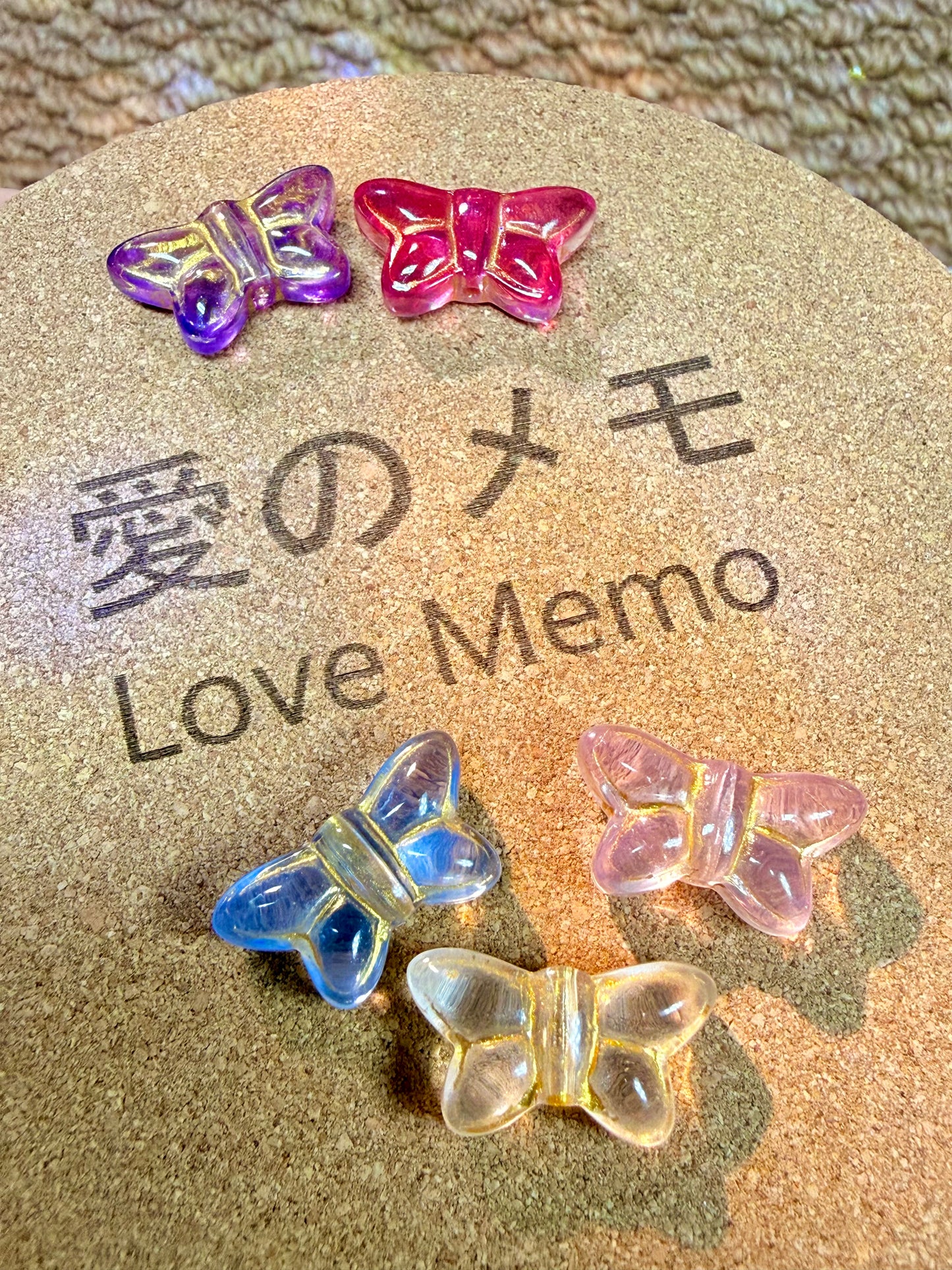 愛のメモ|描金バタフライ|手作り琉璃ビーズ|2粒入り(全5色)ビーズ、材料セット、ペンダン、チャーム、ハンドメイド