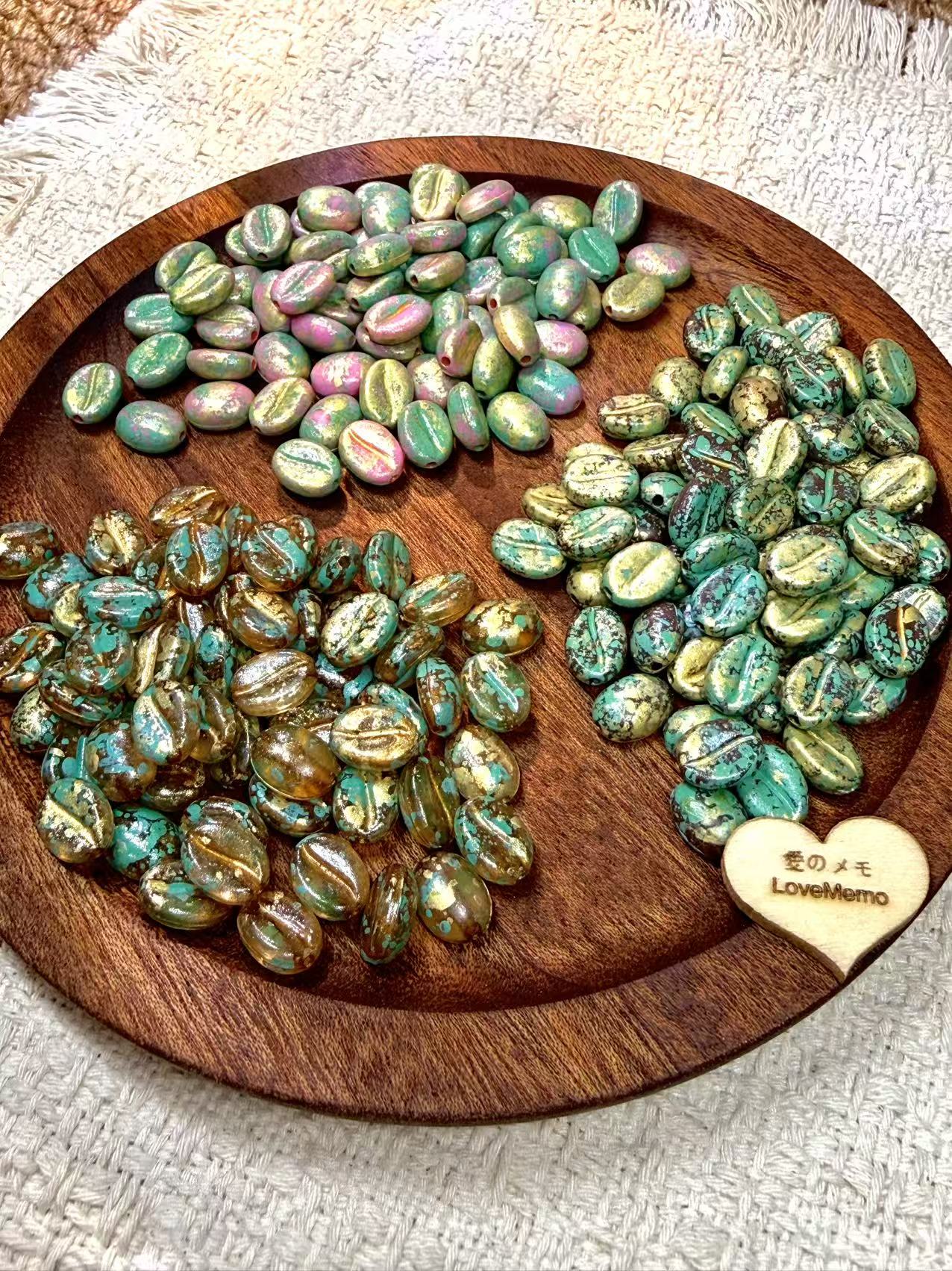 愛のメモ|洒金ヴィンテージコーヒービーンズ|フェイクコーヒービーズ|12粒入り(全3色) ビーズ、材料セット、ペンダン、チャーム、ハンドメイド