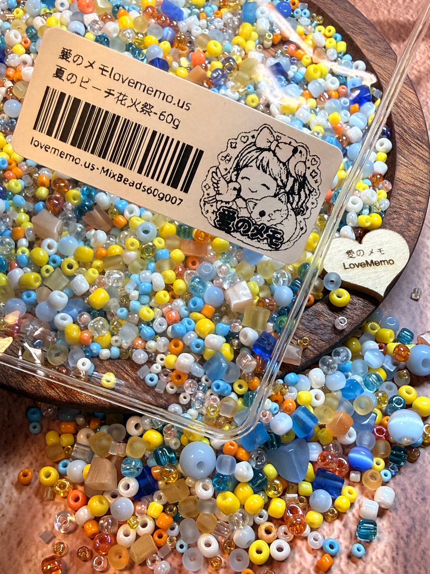 愛のメモ｜夏のビーチ花火｜ミックスビーズ 30g/60g｜007# ビーズキット、材料セット、ミックス米ビーズ