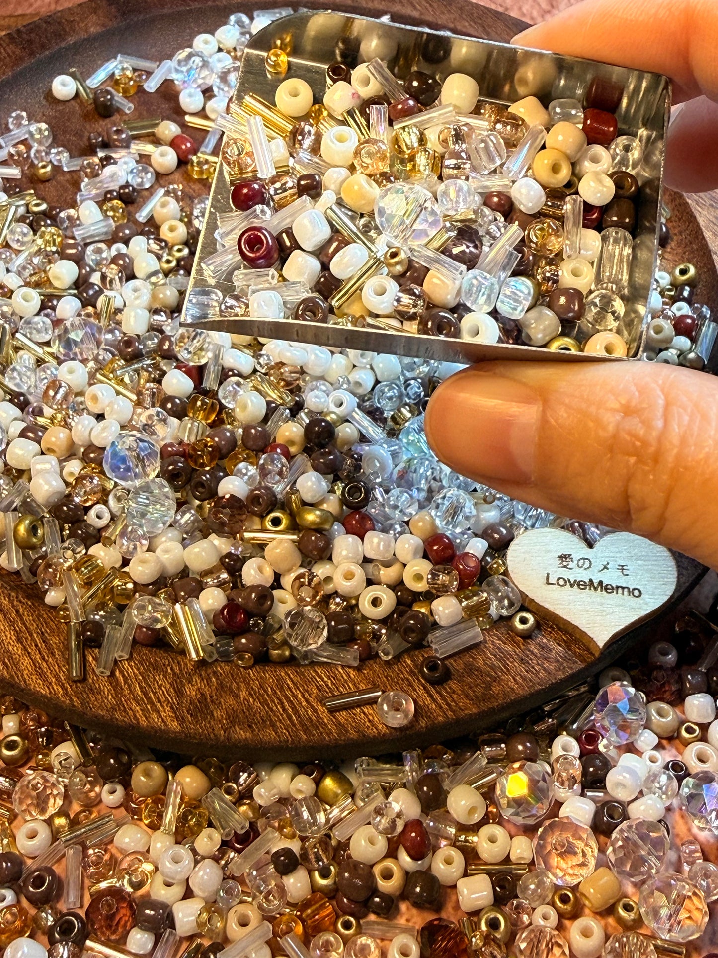 愛のメモ｜あずきモカコーヒー｜ミックスビーズ 30g/60g｜009# ビーズキット、材料セット、ミックス米ビーズ