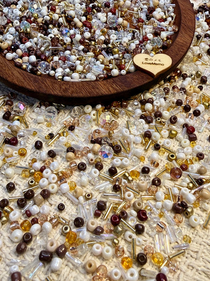 愛のメモ｜あずきモカコーヒー｜ミックスビーズ 30g/60g｜009# ビーズキット、材料セット、ミックス米ビーズ