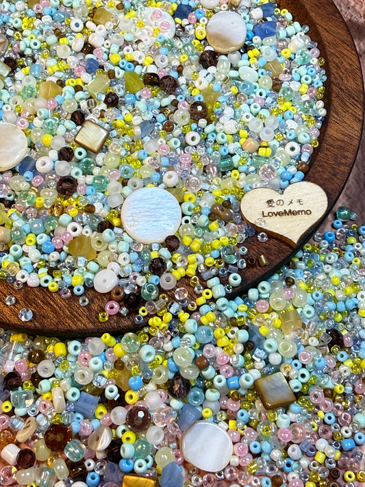 愛のメモ｜シーソルトと貝殻のビーチ｜ミックスビーズ 60g/30g｜006# ビーズキット、材料セット、ミックス米ビーズ