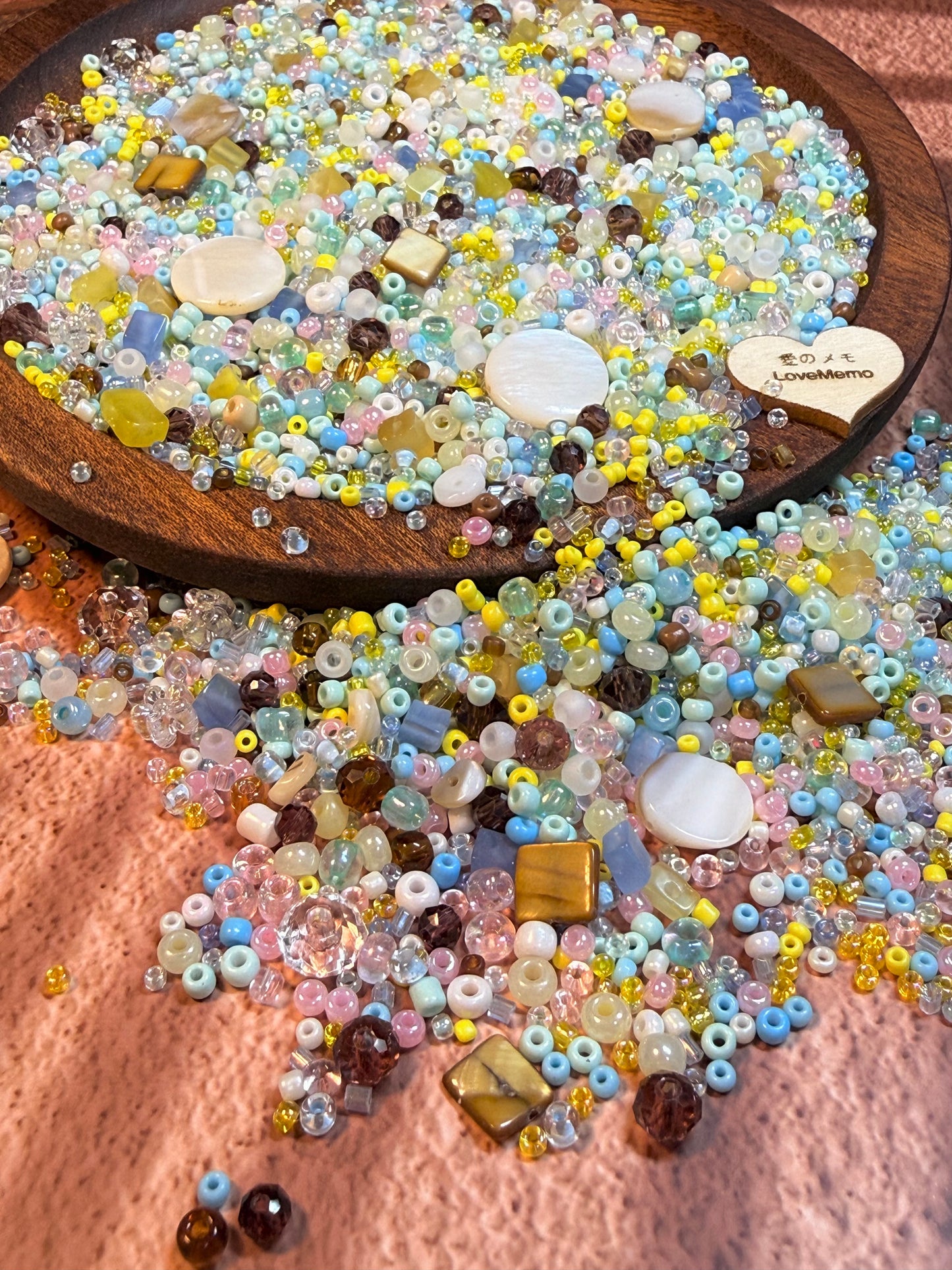 愛のメモ｜シーソルトと貝殻のビーチ｜ミックスビーズ 60g/30g｜006# ビーズキット、材料セット、ミックス米ビーズ