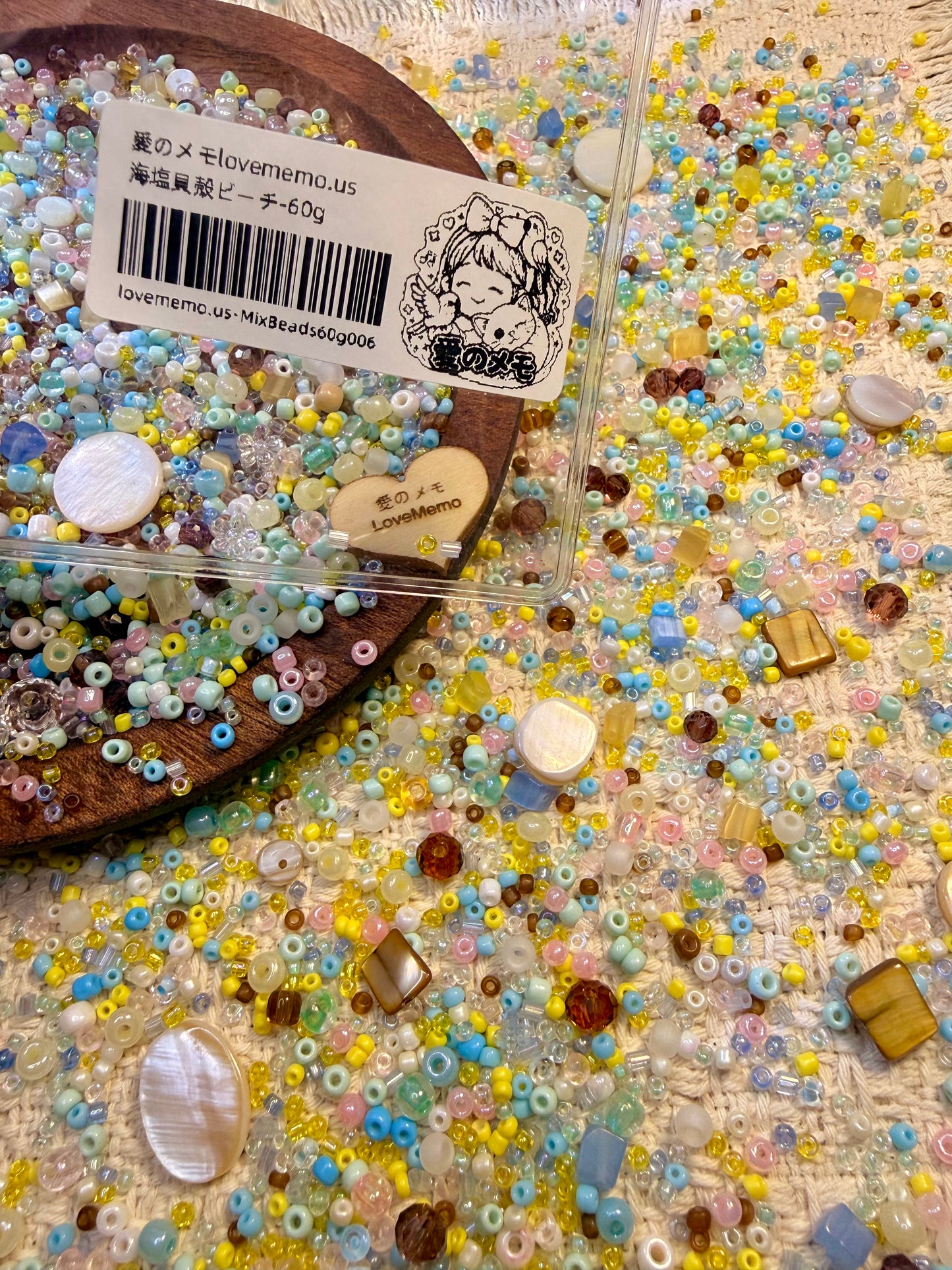 愛のメモ｜シーソルトと貝殻のビーチ｜ミックスビーズ 60g/30g｜006# ビーズキット、材料セット、ミックス米ビーズ