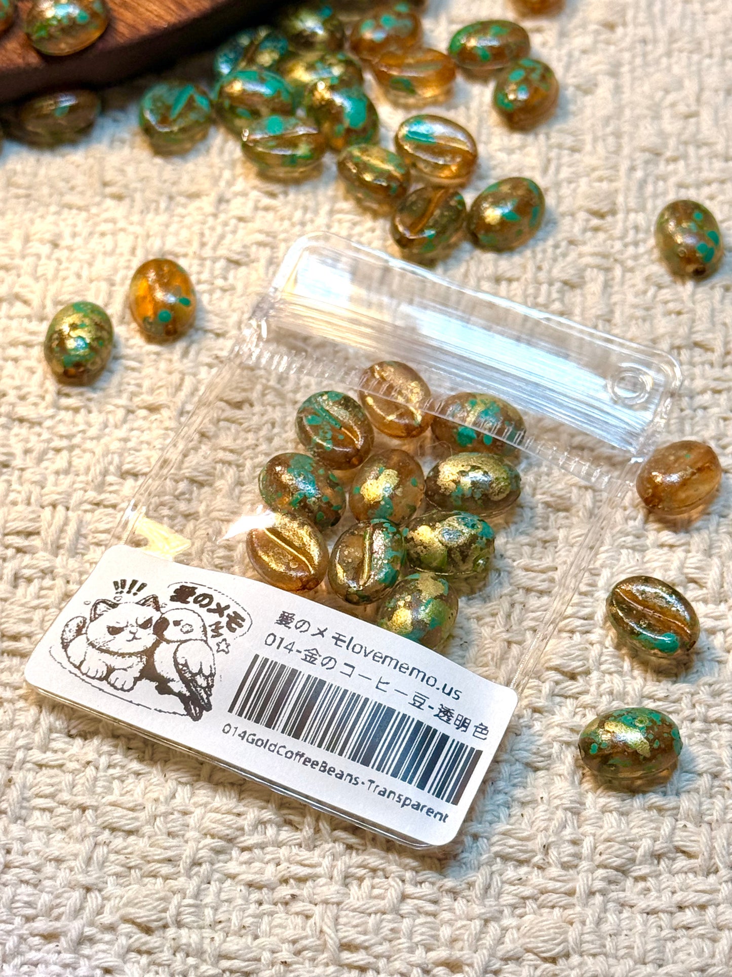 愛のメモ｜洒金ヴィンテージコーヒービーンズ｜フェイクコーヒービーズ｜12粒入り（全3色） ビーズ、材料セット、ペンダン、チャーム、ハンドメイド