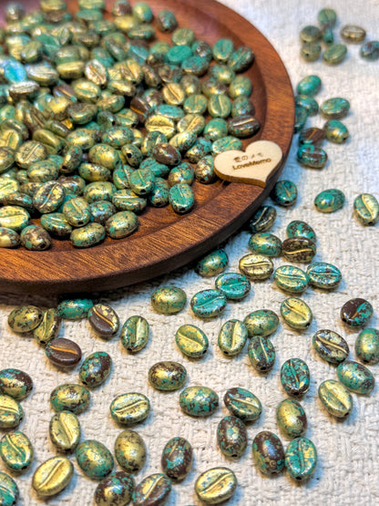 愛のメモ｜洒金ヴィンテージコーヒービーンズ｜フェイクコーヒービーズ｜12粒入り（全3色） ビーズ、材料セット、ペンダン、チャーム、ハンドメイド