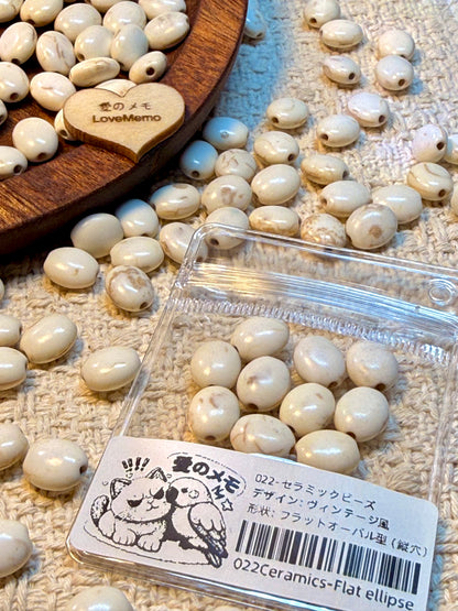 愛のメモ｜ヴィンテージ陶器モチーフビーズ｜キューブ／オーバル／ハート（3種展開）ビーズ、材料セット、ペンダン、チャーム、ハンドメイド