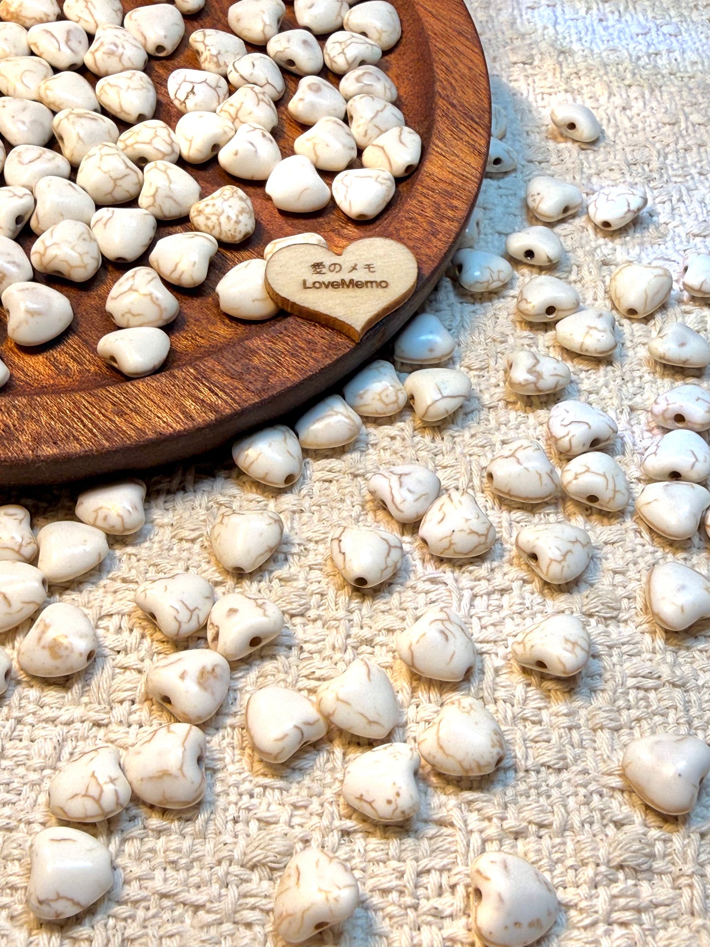 愛のメモ｜ヴィンテージ陶器モチーフビーズ｜キューブ／オーバル／ハート（3種展開）ビーズ、材料セット、ペンダン、チャーム、ハンドメイド