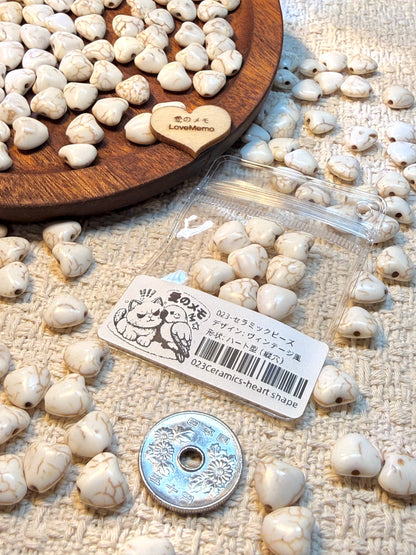 愛のメモ｜ヴィンテージ陶器モチーフビーズ｜キューブ／オーバル／ハート（3種展開）ビーズ、材料セット、ペンダン、チャーム、ハンドメイド
