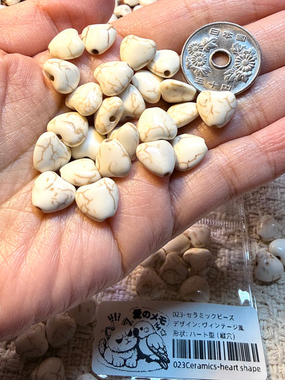 愛のメモ｜ヴィンテージ陶器モチーフビーズ｜キューブ／オーバル／ハート（3種展開）ビーズ、材料セット、ペンダン、チャーム、ハンドメイド