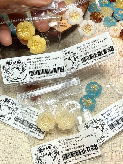 愛のメモ｜描金ラッキーフラワー｜手作り琉璃ビーズ｜2個入り（全5色）ビーズ、材料セット、ペンダン、チャーム、ハンドメイド