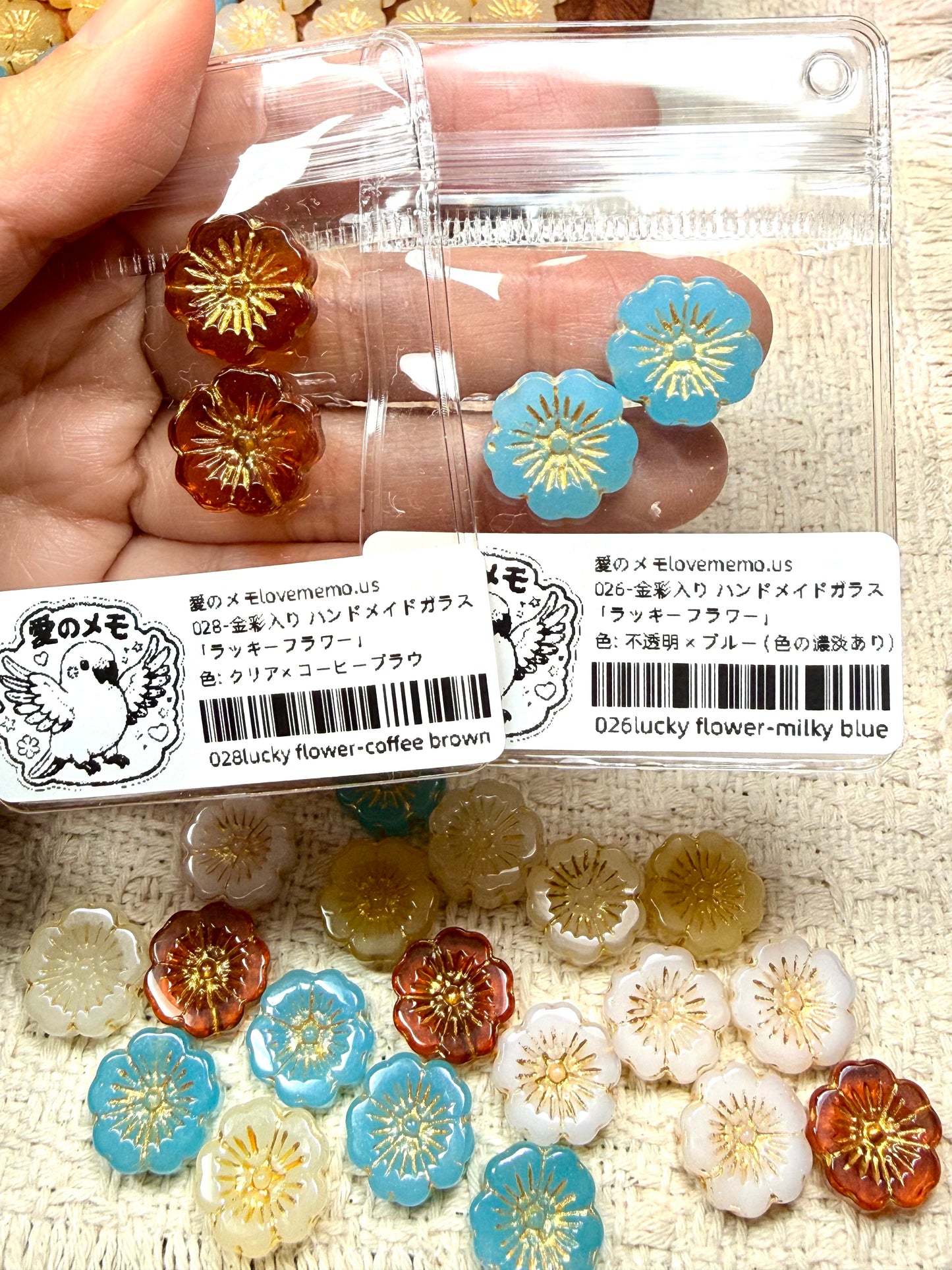 愛のメモ｜描金ラッキーフラワー｜手作り琉璃ビーズ｜2個入り（全5色）ビーズ、材料セット、ペンダン、チャーム、ハンドメイド