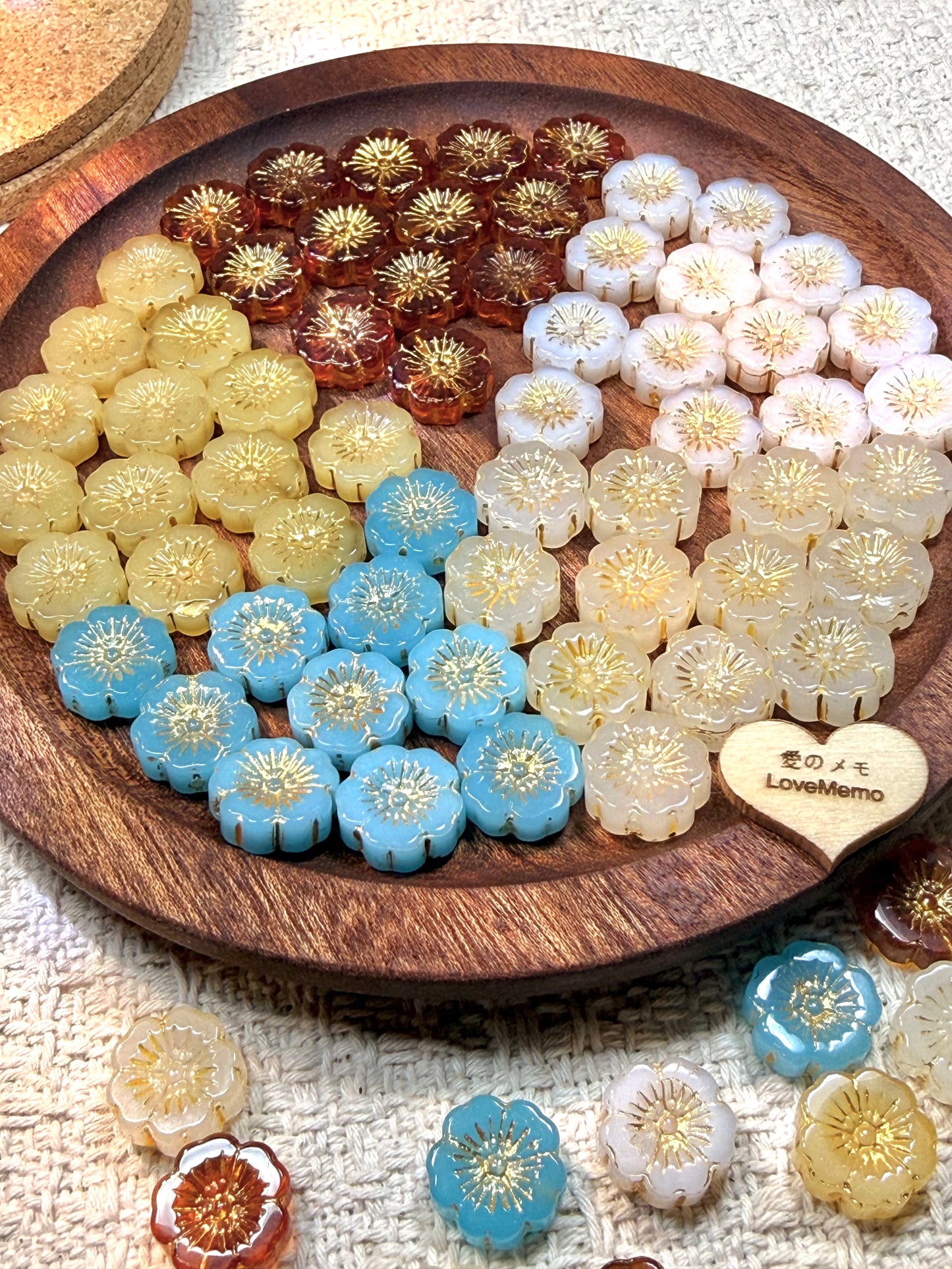 愛のメモ｜描金ラッキーフラワー｜手作り琉璃ビーズ｜2個入り（全5色）ビーズ、材料セット、ペンダン、チャーム、ハンドメイド