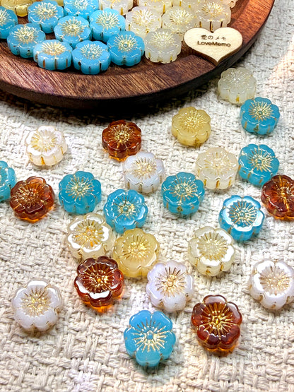 愛のメモ｜描金ラッキーフラワー｜手作り琉璃ビーズ｜2個入り（全5色）ビーズ、材料セット、ペンダン、チャーム、ハンドメイド