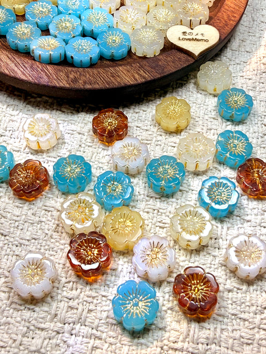 愛のメモ｜描金ラッキーフラワー｜手作り琉璃ビーズ｜2個入り（全5色）ビーズ、材料セット、ペンダン、チャーム、ハンドメイド