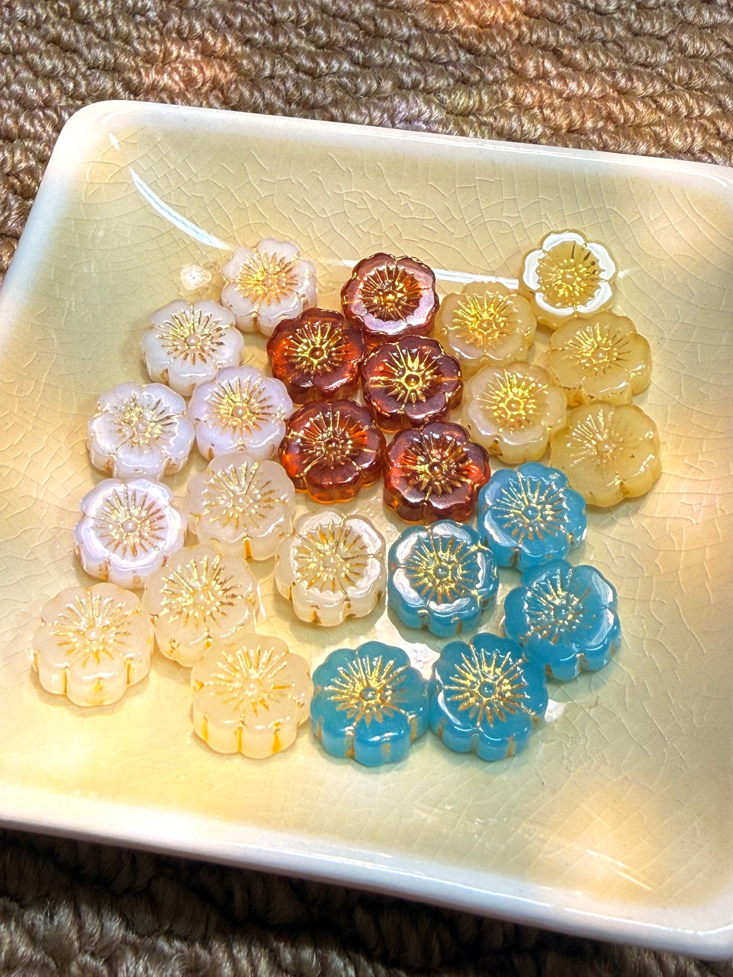 愛のメモ｜描金ラッキーフラワー｜手作り琉璃ビーズ｜2個入り（全5色）ビーズ、材料セット、ペンダン、チャーム、ハンドメイド