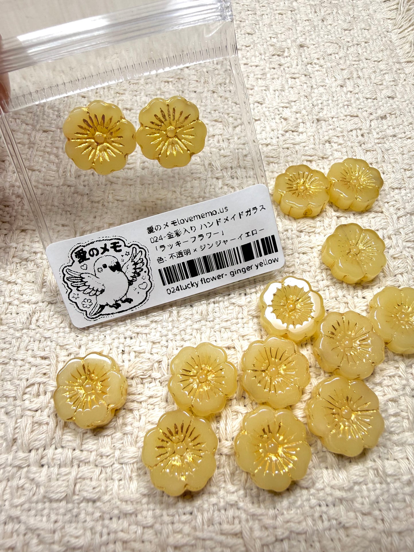 愛のメモ｜描金ラッキーフラワー｜手作り琉璃ビーズ｜2個入り（全5色）ビーズ、材料セット、ペンダン、チャーム、ハンドメイド