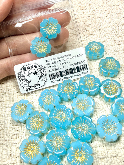 愛のメモ｜描金ラッキーフラワー｜手作り琉璃ビーズ｜2個入り（全5色）ビーズ、材料セット、ペンダン、チャーム、ハンドメイド