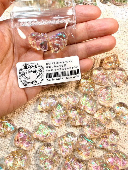 愛のメモ｜金彩ころんうさぎ｜レトロ琉璃ビーズ｜2粒入り（全2色）ビーズ、材料セット、ペンダン、チャーム、ハンドメイド