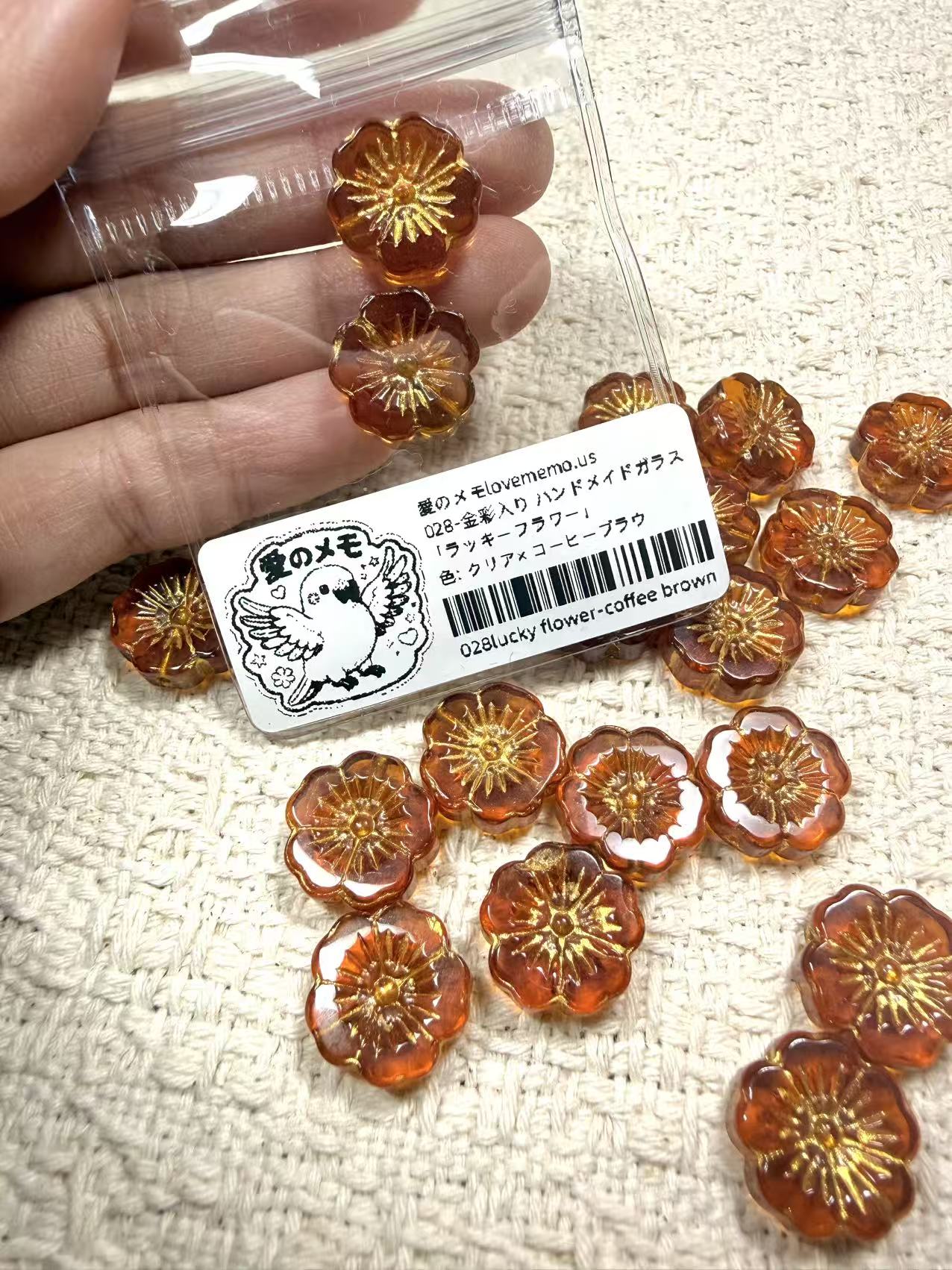 愛のメモ｜描金ラッキーフラワー｜手作り琉璃ビーズ｜2個入り（全5色）ビーズ、材料セット、ペンダン、チャーム、ハンドメイド