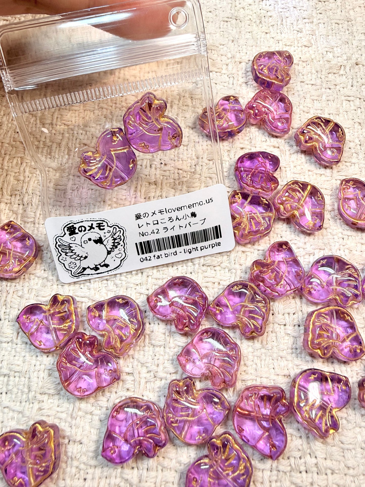 愛のメモ｜レトロころん小鳥｜金彩琉璃ビーズ｜2粒入り（全8色）ビーズ、材料セット、ペンダン、チャーム、ハンドメイド