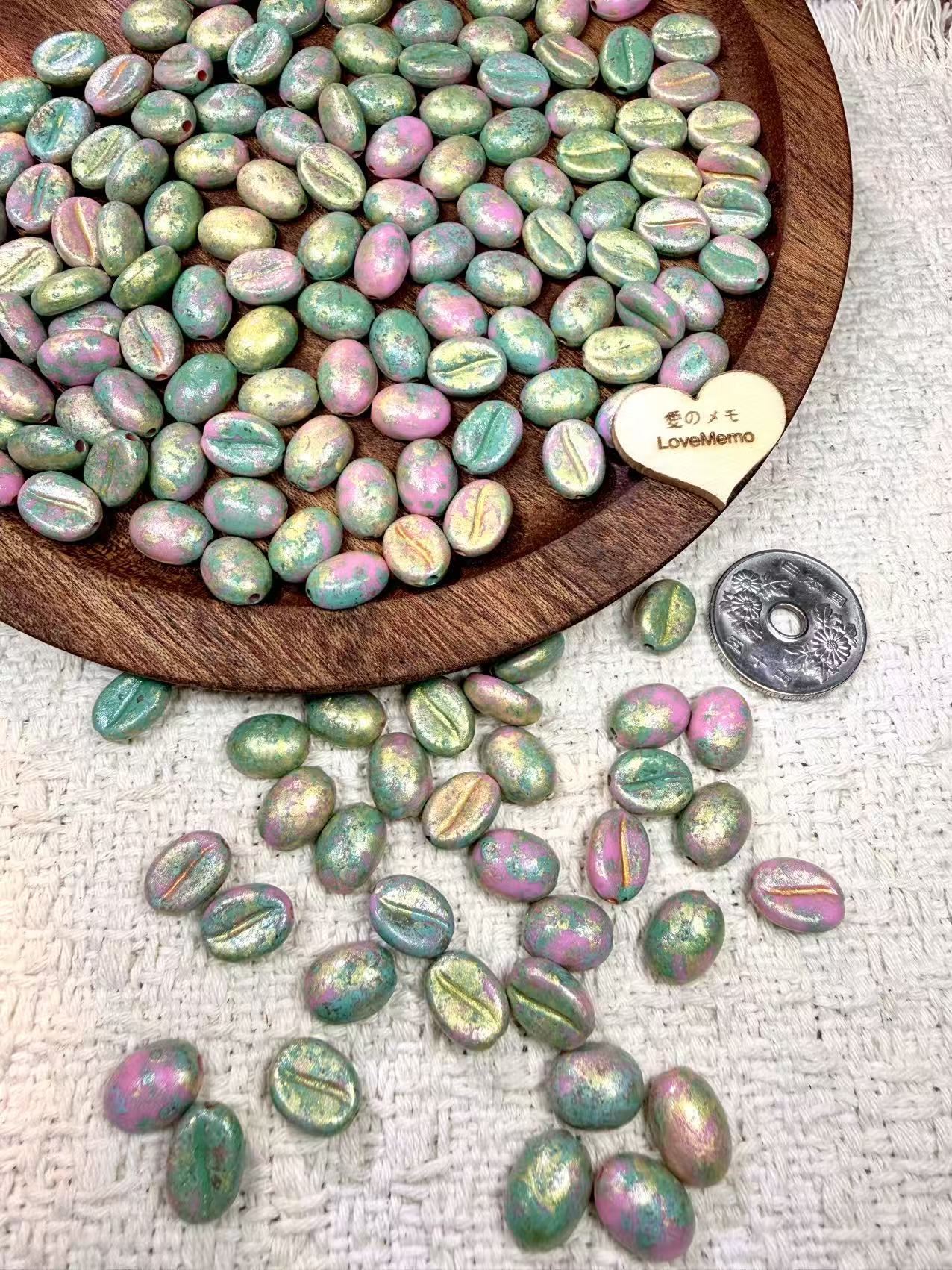 愛のメモ｜洒金ヴィンテージコーヒービーンズ｜フェイクコーヒービーズ｜12粒入り（全3色） ビーズ、材料セット、ペンダン、チャーム、ハンドメイド