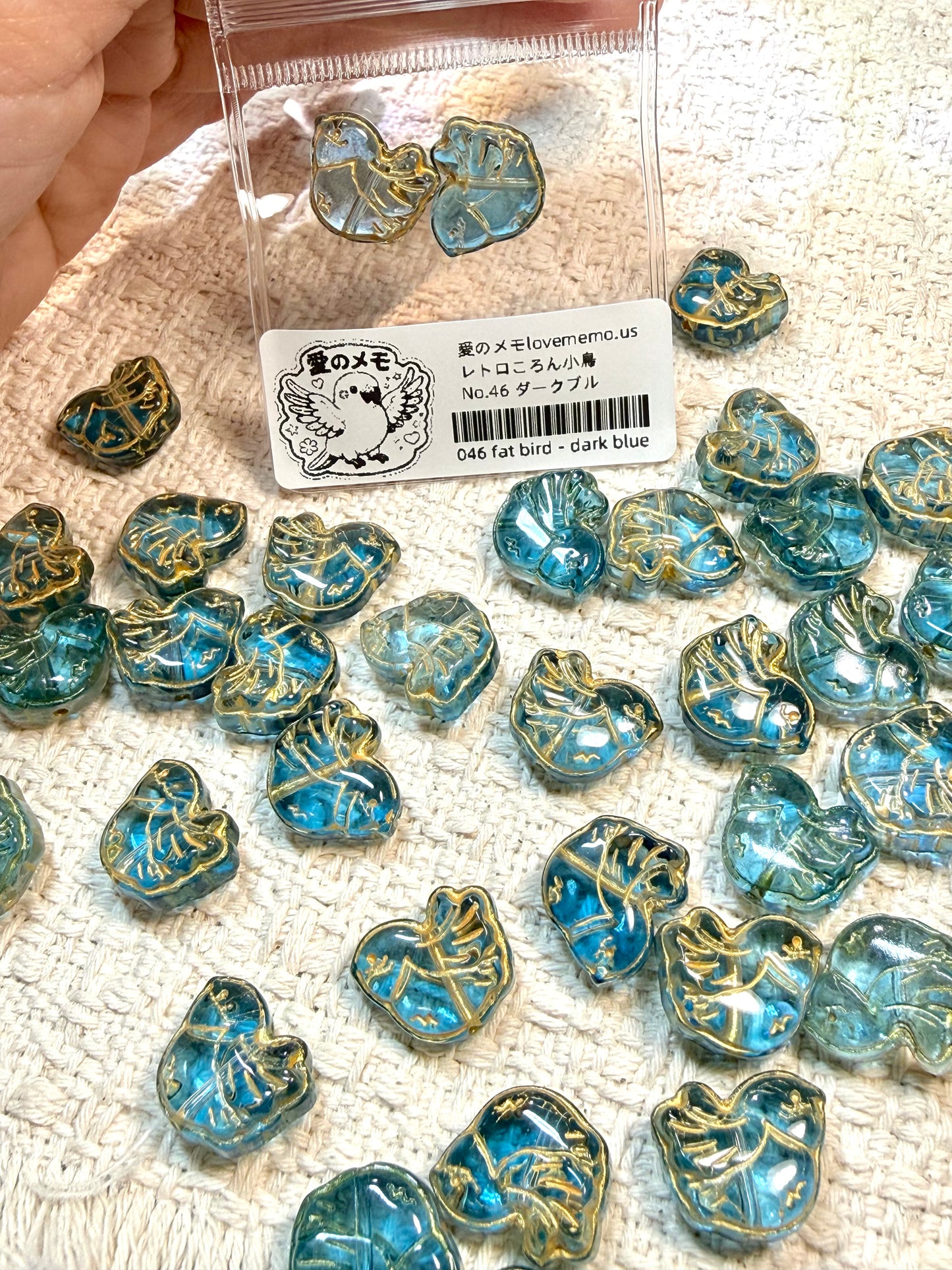 愛のメモ｜レトロころん小鳥｜金彩琉璃ビーズ｜2粒入り（全8色）ビーズ、材料セット、ペンダン、チャーム、ハンドメイド