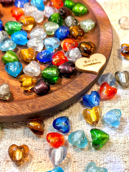 愛のメモ｜不揃いハート琉璃｜完全手剪り仕上げ｜孤品ライン ビーズ、材料セット、ペンダン、チャーム、ハンドメイド