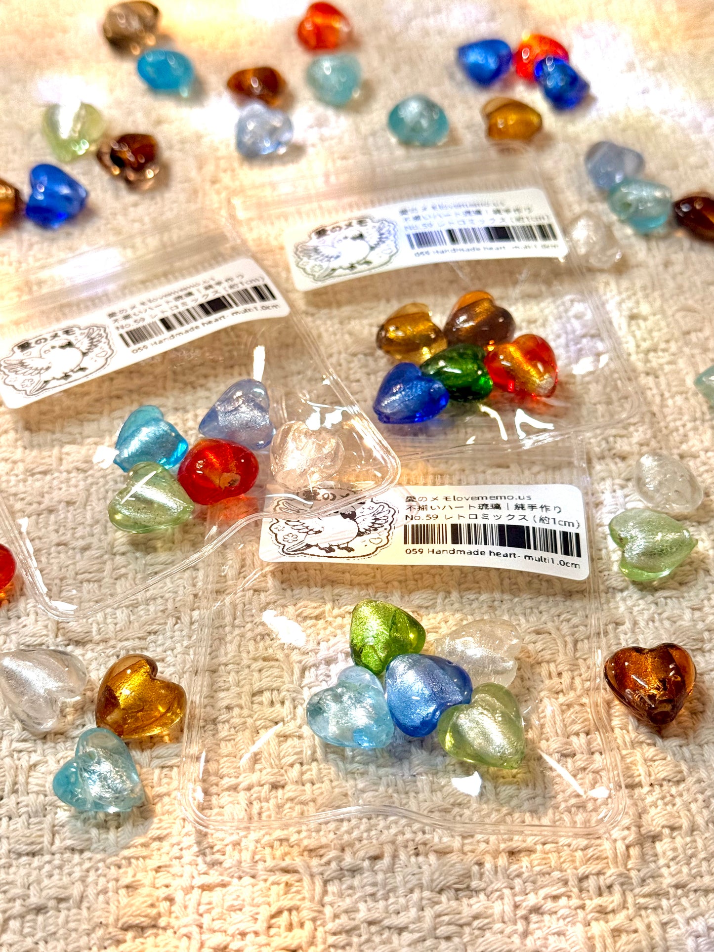愛のメモ｜不揃いハート琉璃｜完全手剪り仕上げ｜孤品ライン ビーズ、材料セット、ペンダン、チャーム、ハンドメイド