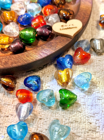 愛のメモ｜不揃いハート琉璃｜完全手剪り仕上げ｜孤品ライン ビーズ、材料セット、ペンダン、チャーム、ハンドメイド