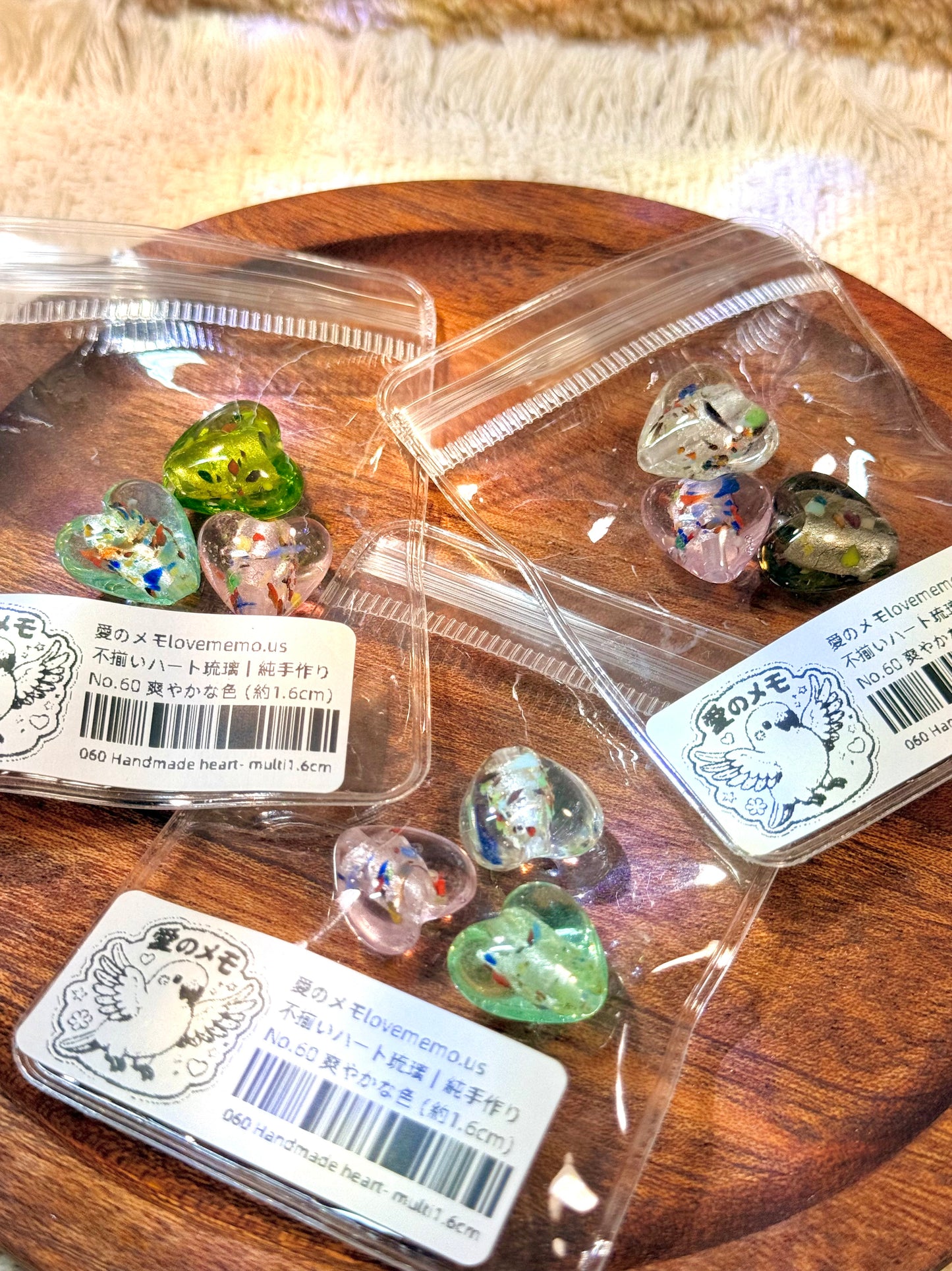 愛のメモ｜不揃いハート琉璃｜完全手剪り仕上げ｜孤品ライン ビーズ、材料セット、ペンダン、チャーム、ハンドメイド