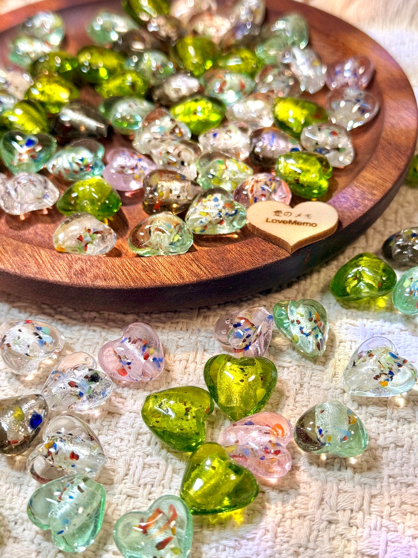 愛のメモ｜不揃いハート琉璃｜完全手剪り仕上げ｜孤品ライン ビーズ、材料セット、ペンダン、チャーム、ハンドメイド