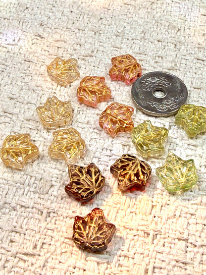 愛のメモ｜金彩もみじ琉璃ビーズ｜2粒入り（全4色）ビーズ、材料セット、ペンダン、チャーム、ハンドメイド