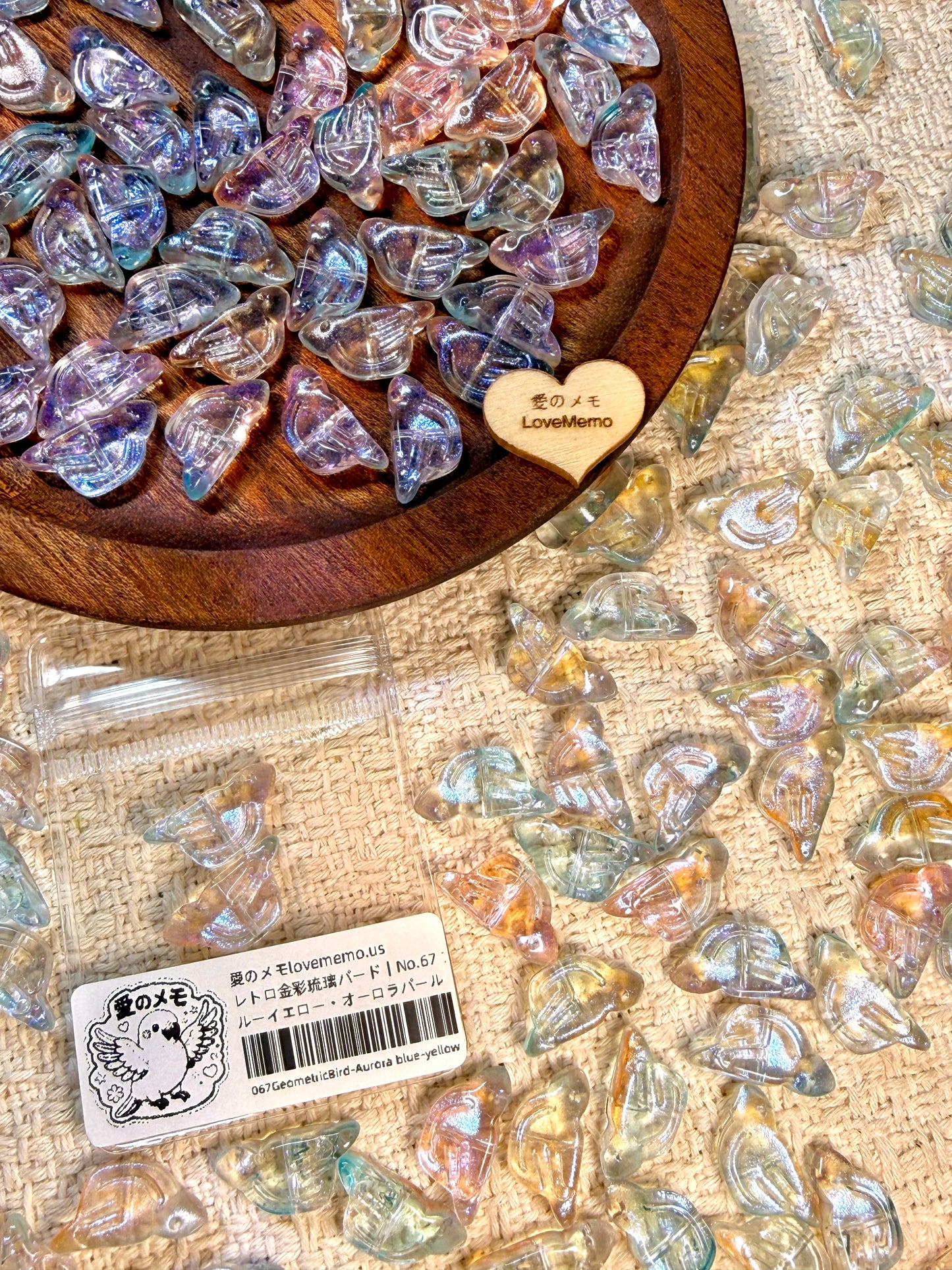 愛のメモ｜レトロ金彩琉璃バード｜幾何デザイン｜2粒入（5種） ビーズ、材料セット、ペンダン、チャーム、ハンドメイド