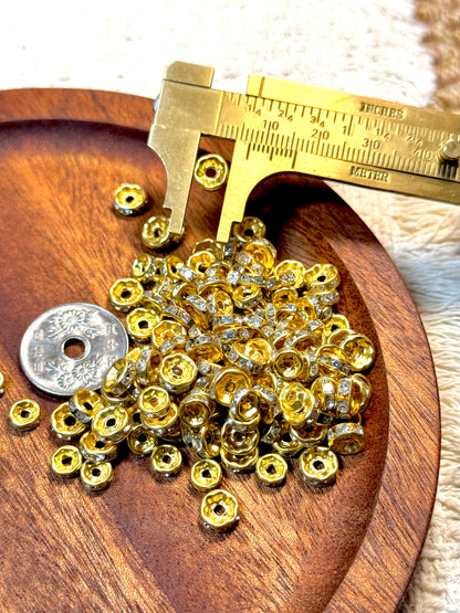 愛のメモ｜ラインストーンスペーサー｜S925メッキ｜3mm / 5mm｜10粒入 ビーズ、材料セット、ペンダン、チャーム、ハンドメイド