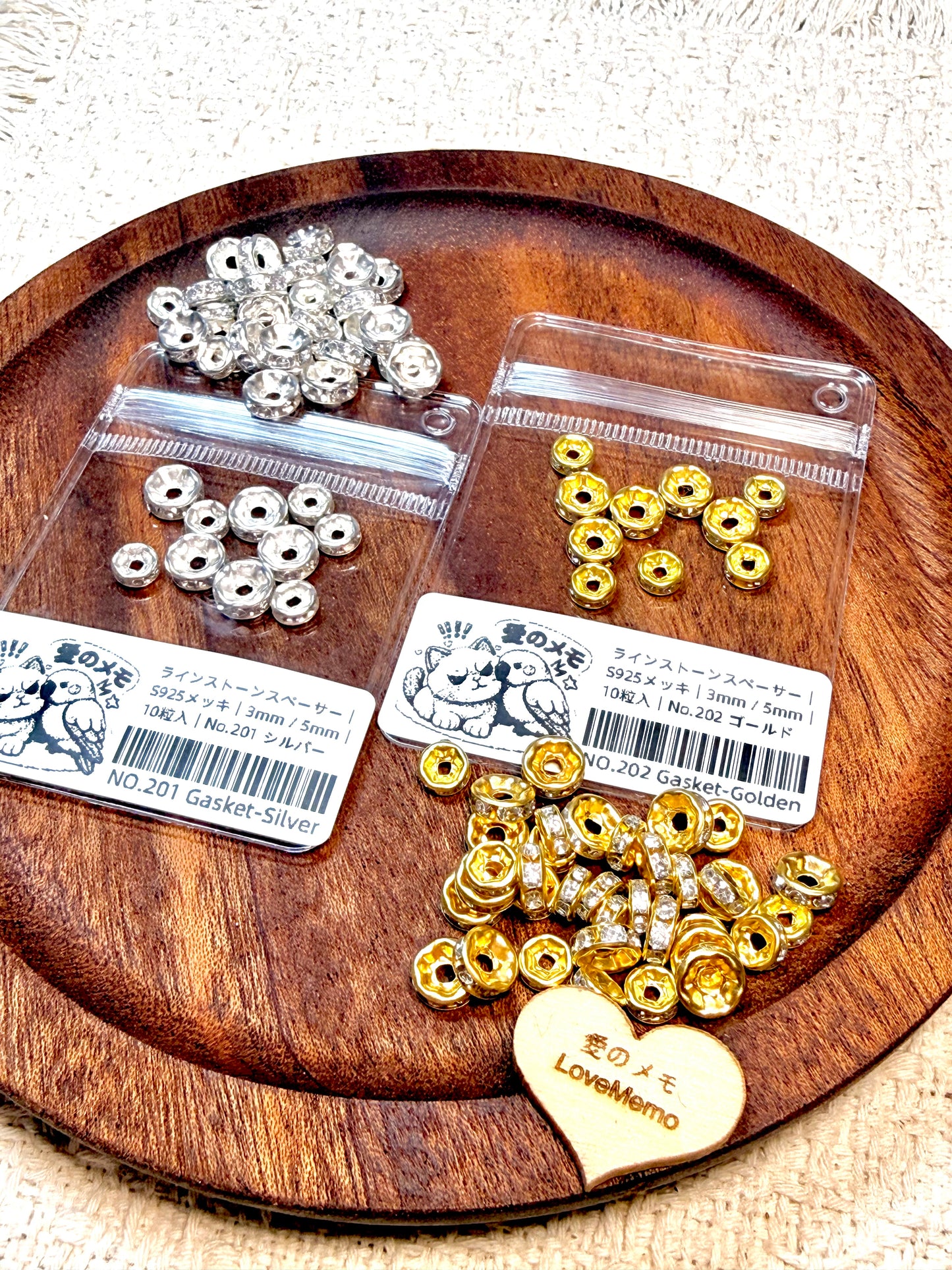 愛のメモ｜ラインストーンスペーサー｜S925メッキ｜3mm / 5mm｜10粒入 ビーズ、材料セット、ペンダン、チャーム、ハンドメイド