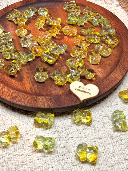 愛のメモ｜琉璃ベア｜縦穴タイプ｜イエローグリーングラデーション｜2粒入 ビーズ、材料セット、ペンダン、チャーム、ハンドメイド