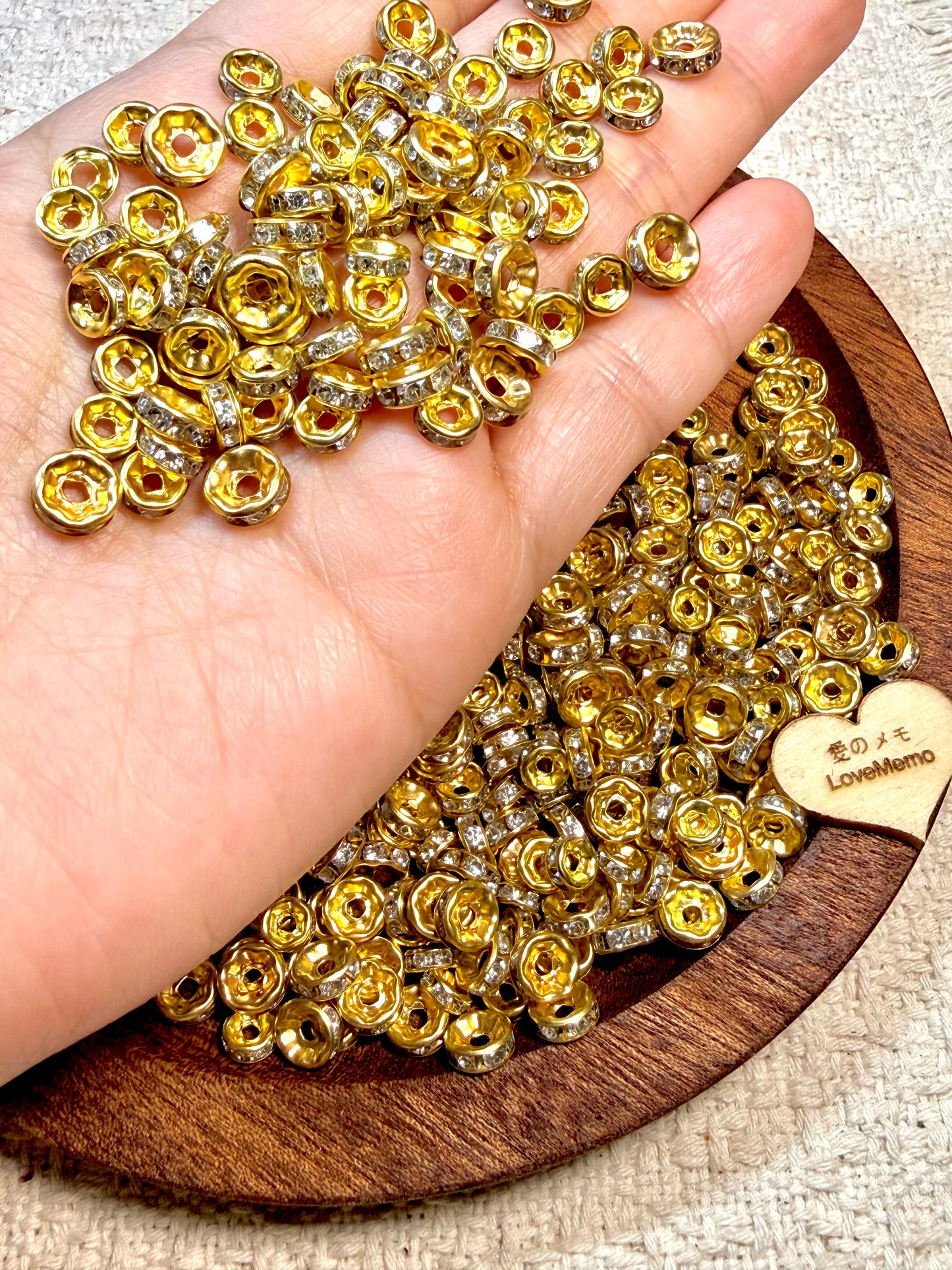 愛のメモ｜ラインストーンスペーサー｜S925メッキ｜3mm / 5mm｜10粒入 ビーズ、材料セット、ペンダン、チャーム、ハンドメイド