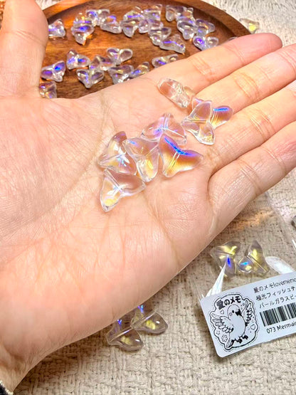 愛のメモ｜極光フィッシュテール｜パールガラスビーズ｜2粒入 ビーズ、材料セット、ペンダン、チャーム、ハンドメイド