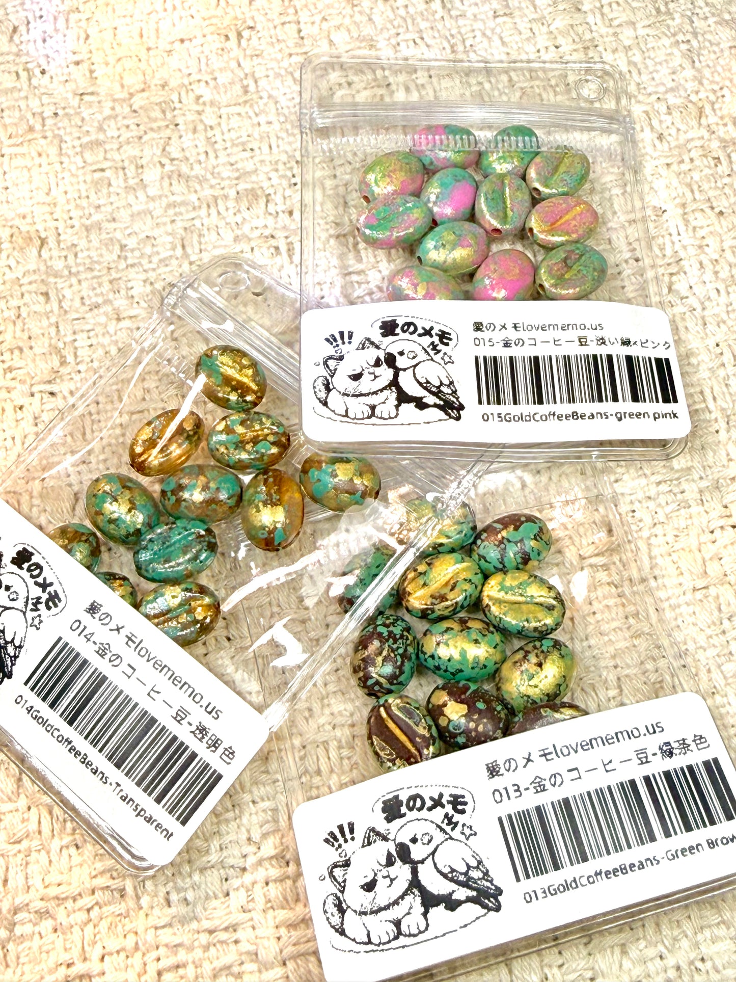 愛のメモ｜洒金ヴィンテージコーヒービーンズ｜フェイクコーヒービーズ｜12粒入り（全3色） ビーズ、材料セット、ペンダン、チャーム、ハンドメイド
