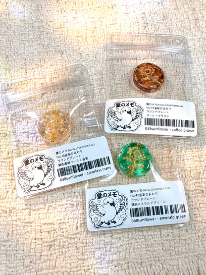 愛のメモ｜金彩ひまわりラウンドプレート｜手作り琉璃｜1粒入り（全3色）ビーズ、材料セット、ペンダン、チャーム、ハンドメイド