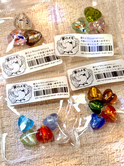 愛のメモ｜不揃いハート琉璃｜完全手剪り仕上げ｜孤品ライン ビーズ、材料セット、ペンダン、チャーム、ハンドメイド