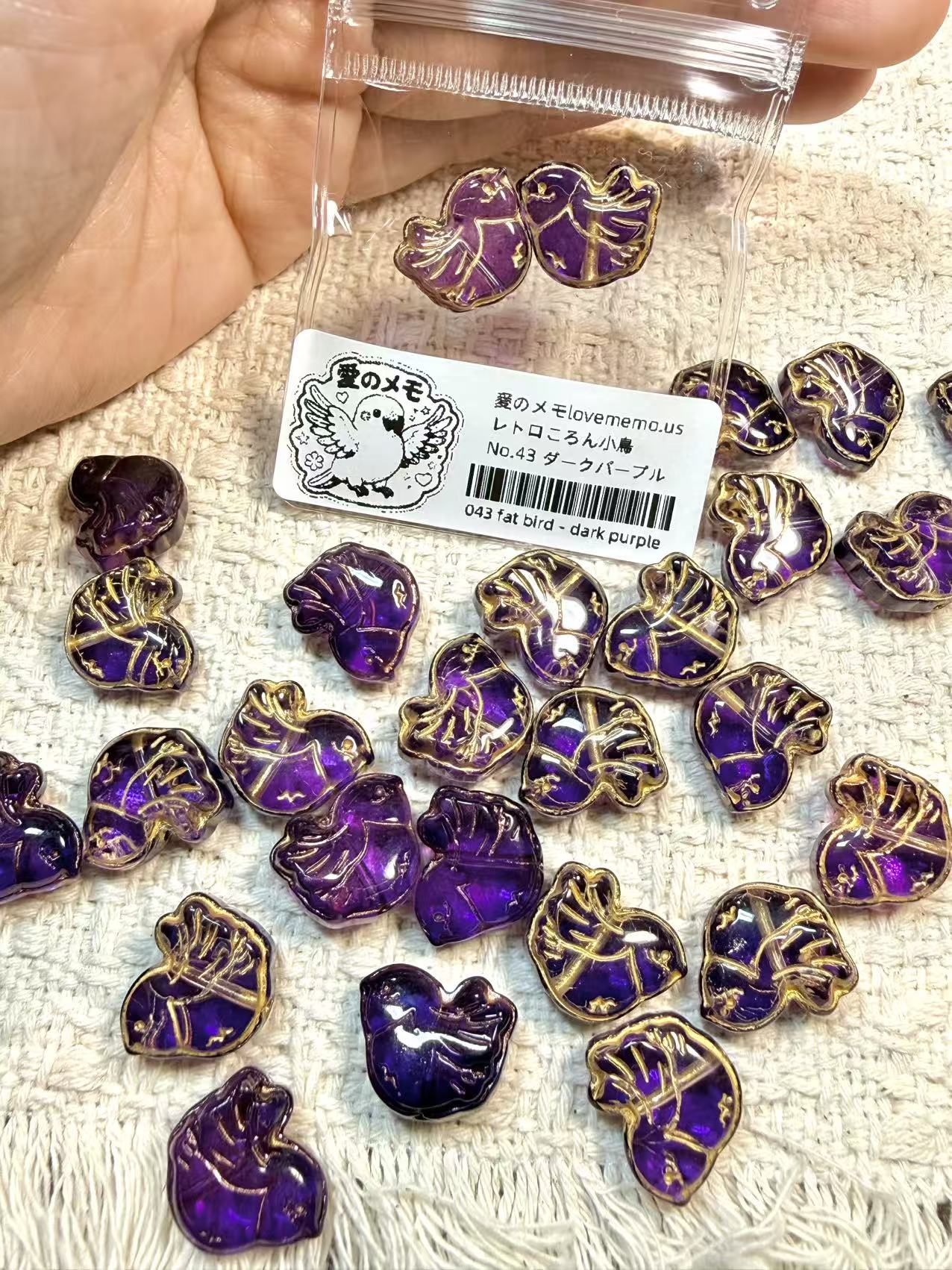 愛のメモ｜レトロころん小鳥｜金彩琉璃ビーズ｜2粒入り（全8色）ビーズ、材料セット、ペンダン、チャーム、ハンドメイド