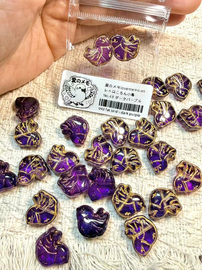 愛のメモ｜レトロころん小鳥｜金彩琉璃ビーズ｜2粒入り（全8色）ビーズ、材料セット、ペンダン、チャーム、ハンドメイド