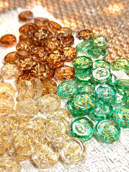 愛のメモ｜金彩ひまわりラウンドプレート｜手作り琉璃｜1粒入り（全3色）ビーズ、材料セット、ペンダン、チャーム、ハンドメイド