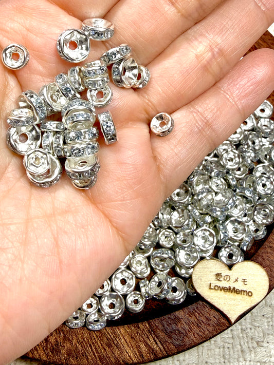 愛のメモ｜ラインストーンスペーサー｜S925メッキ｜3mm / 5mm｜10粒入 ビーズ、材料セット、ペンダン、チャーム、ハンドメイド