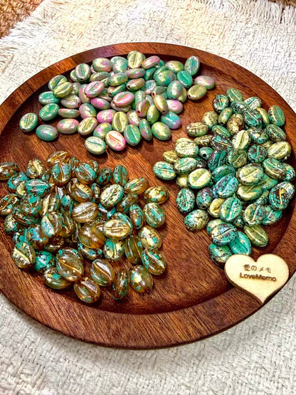 愛のメモ｜洒金ヴィンテージコーヒービーンズ｜フェイクコーヒービーズ｜12粒入り（全3色） ビーズ、材料セット、ペンダン、チャーム、ハンドメイド