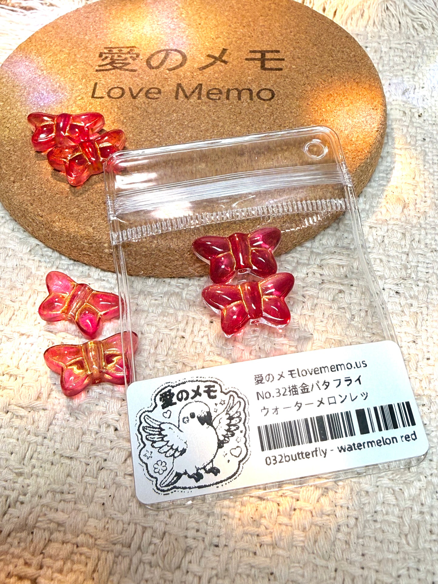 愛のメモ｜描金バタフライ｜手作り琉璃ビーズ｜2粒入り（全5色）ビーズ、材料セット、ペンダン、チャーム、ハンドメイド