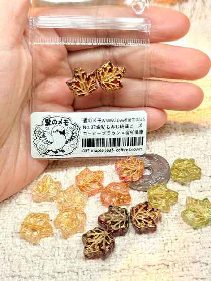 愛のメモ｜金彩もみじ琉璃ビーズ｜2粒入り（全4色）ビーズ、材料セット、ペンダン、チャーム、ハンドメイド